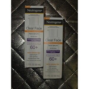 Neutrogena Clear Face Face Serum Sunscreen SPF60+ W/ Green Tea 1.7 Oz Lot Of 2